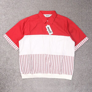 VTG 80s 90s Award Deadstock Large Red White Striped Short Sleeve Collared Shirt